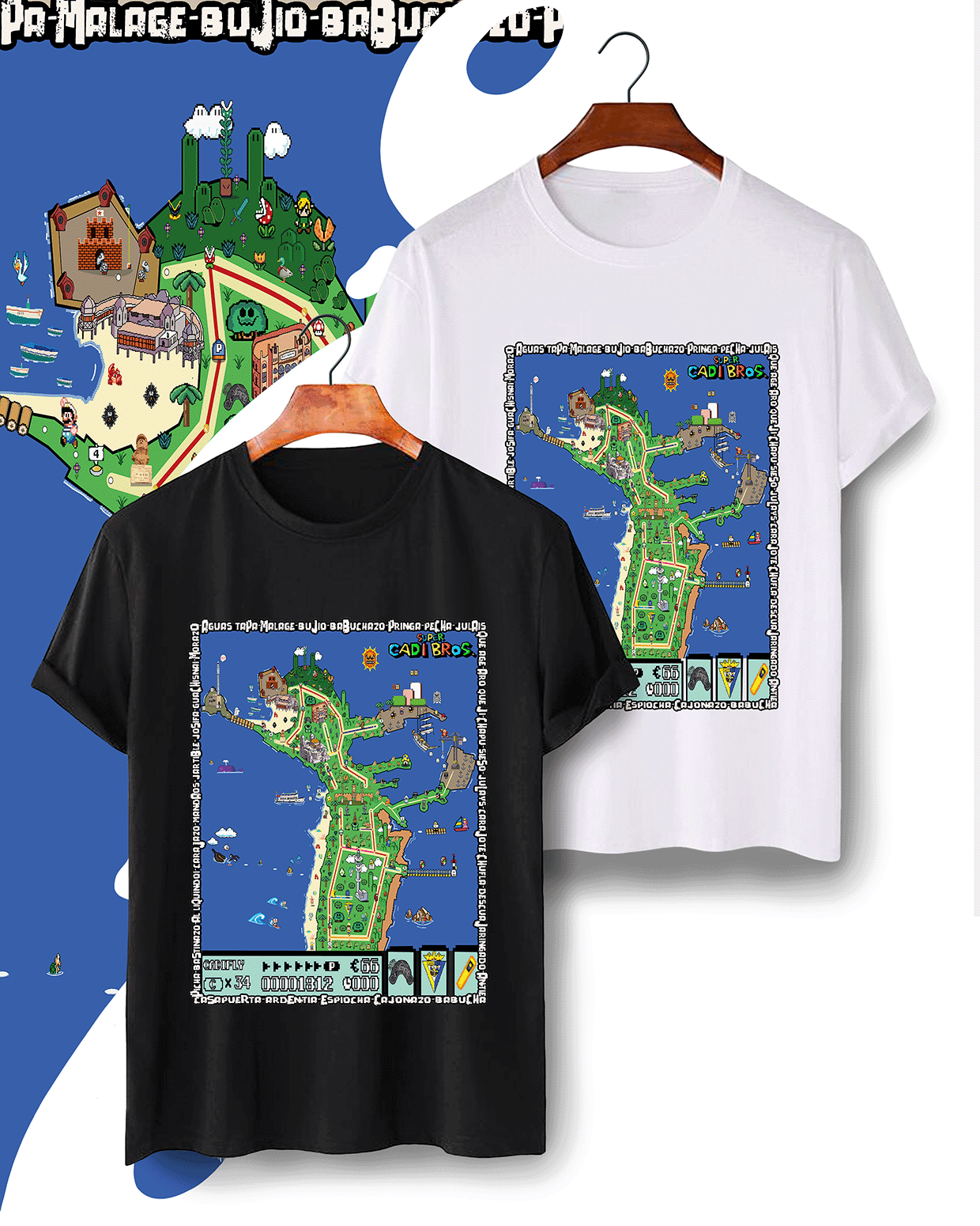 Camiseta del Mapa de Cadiz en el mundo de Mario bros