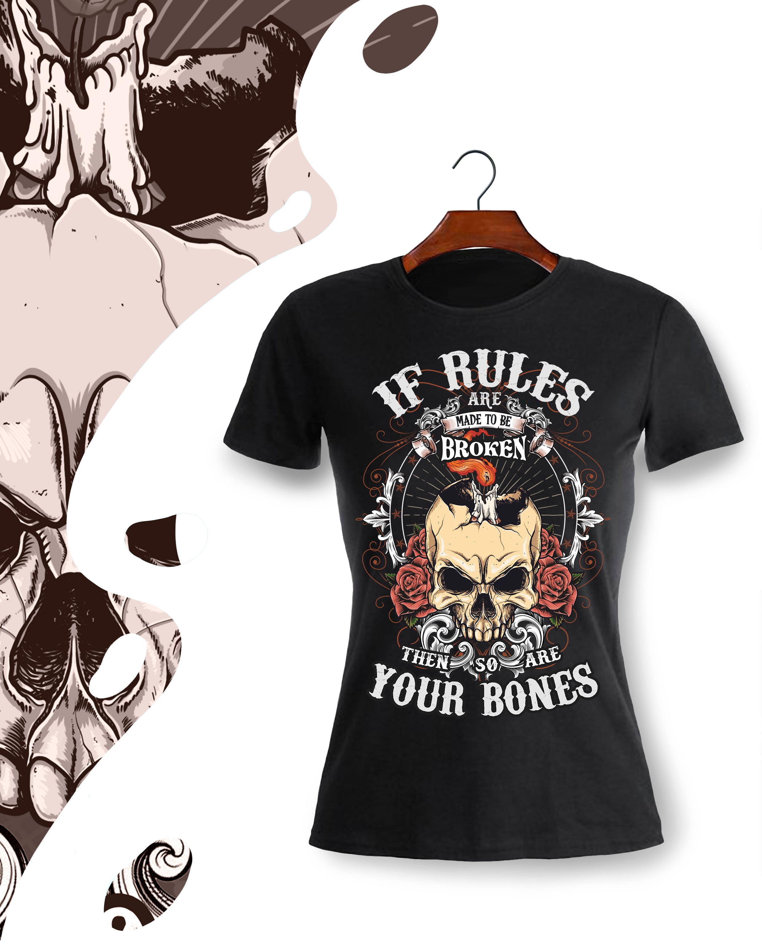 Camiseta Mujer Rockera con un diseño calavera 