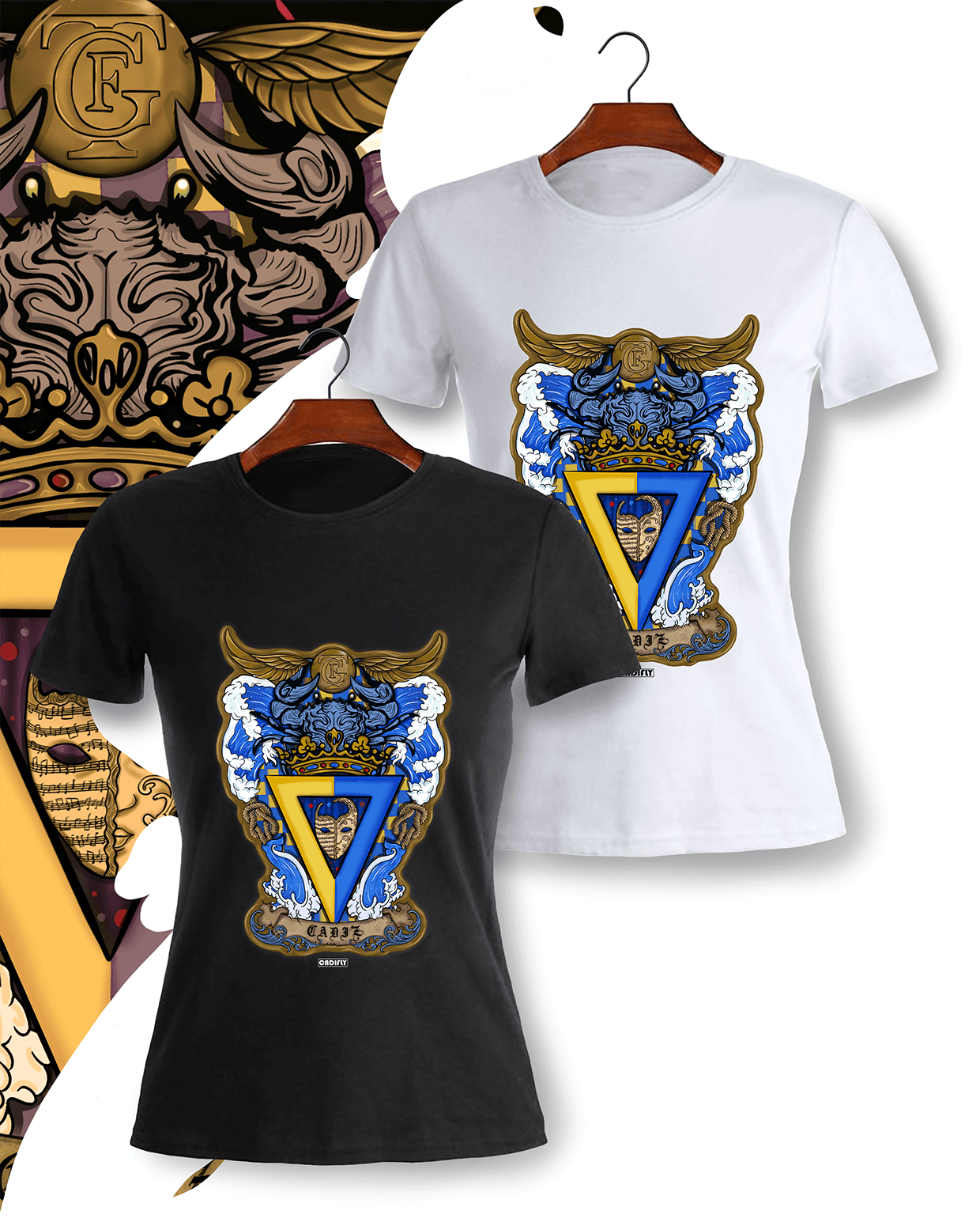 Camiseta Mujer con el escudo del Cadiz fusionado con el escudo de Harry Potter