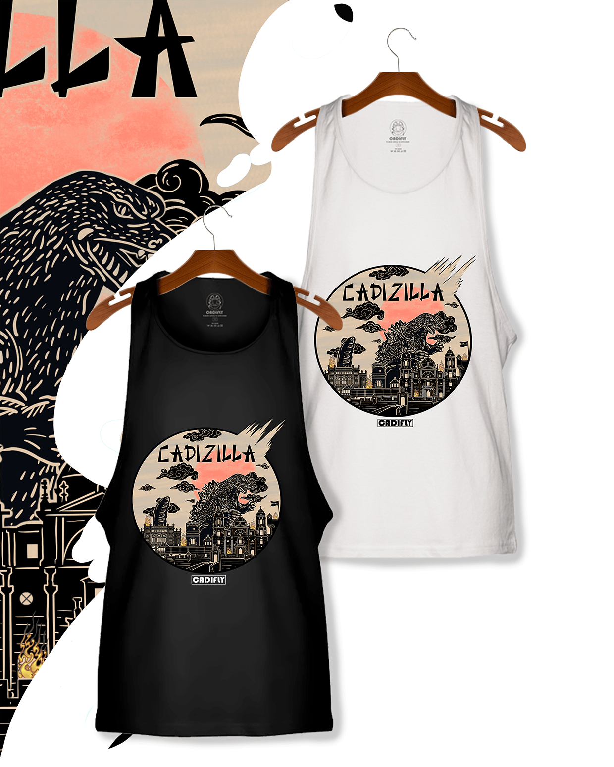 Camiseta de Tirantes de Cadiz con  Godzila con un estilo Japones