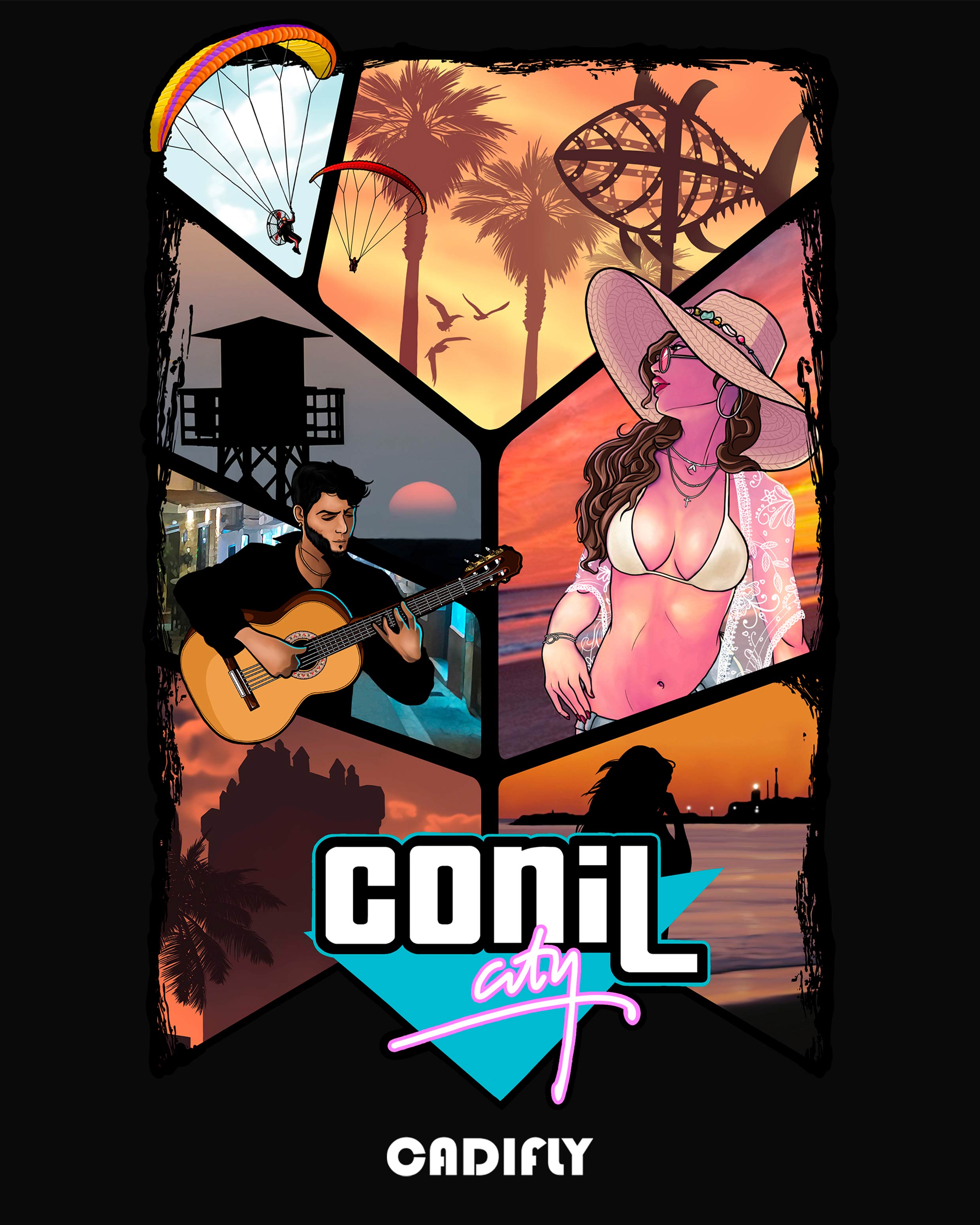 Diseño de Conil estilo GTA el videojuego mas conocido