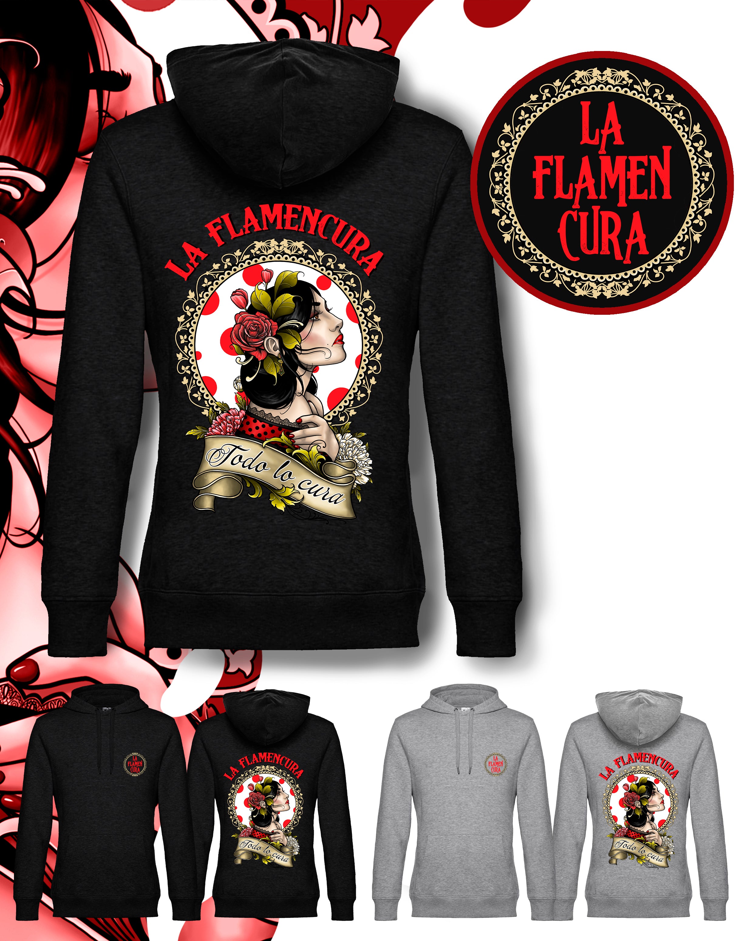 Sudadera Flamenca con una gitana de la Flamencura todo lo cura