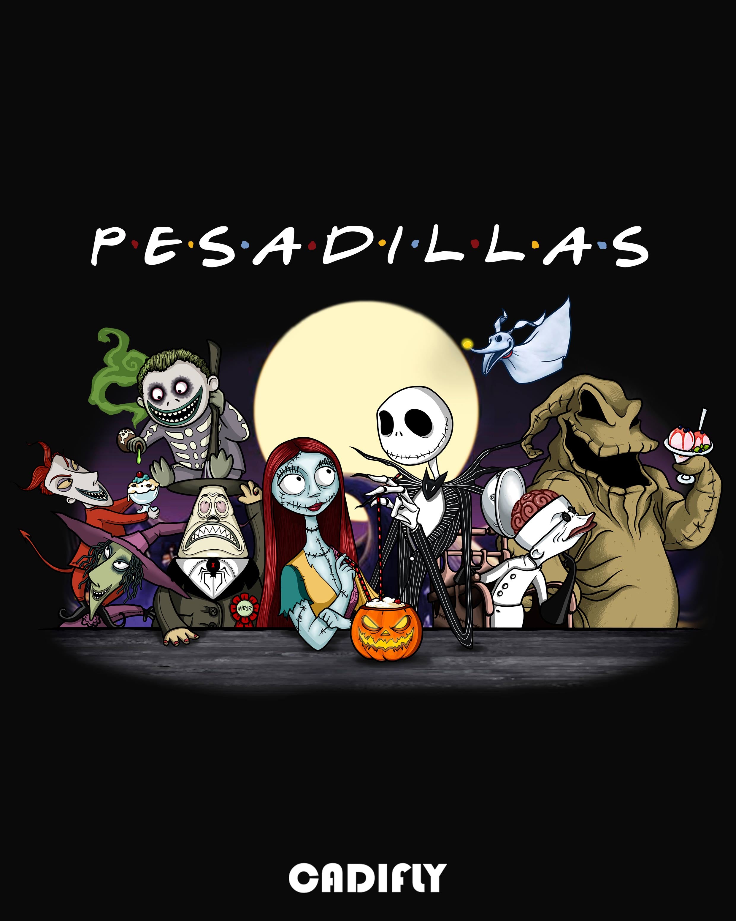 Diseño de portada de Friends con los personajes de Pesadillas de Tim burton