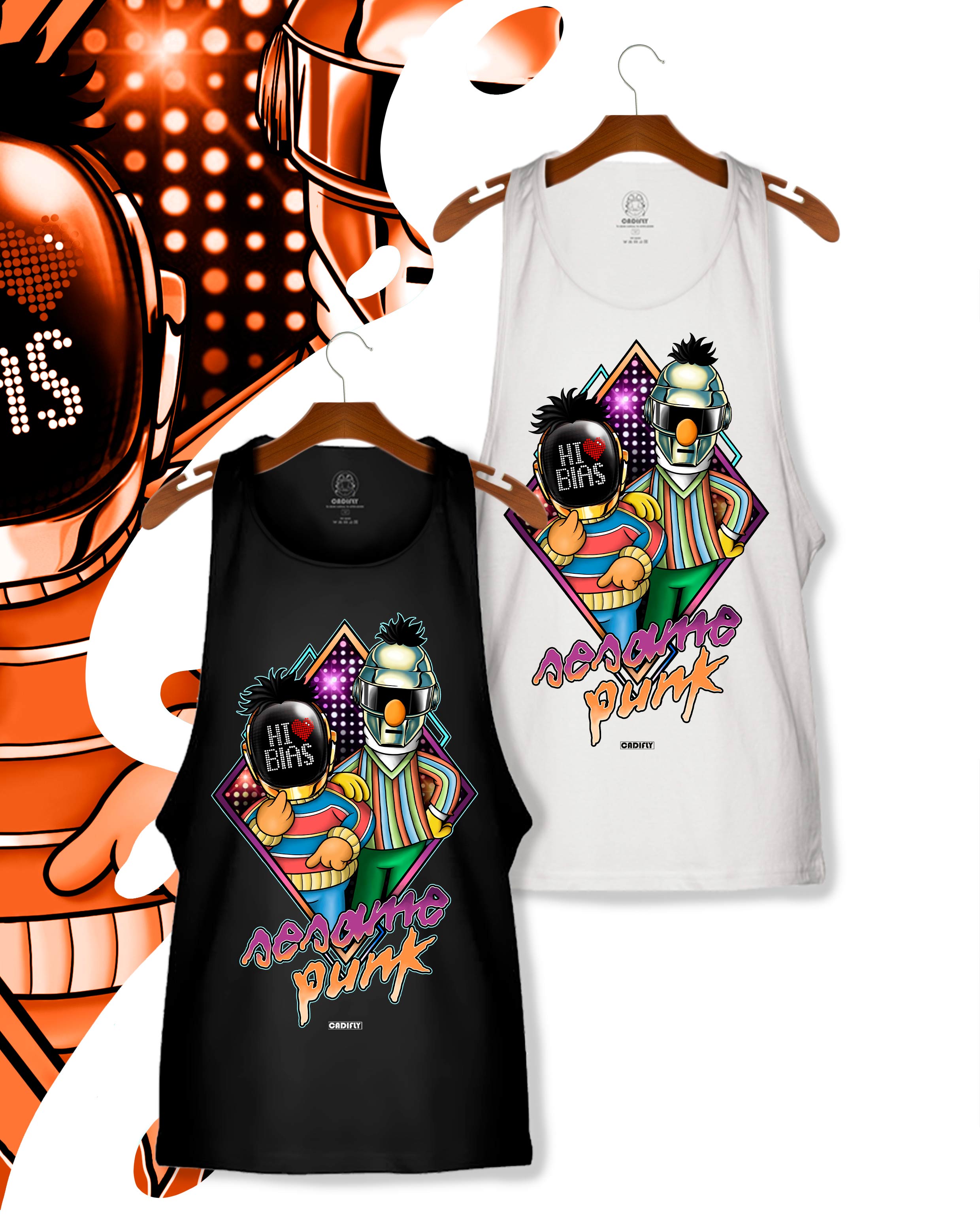 Camiseta tirantes Daft Punk y Barrio Sesamo
